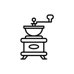 Vintage manual coffee grinder icon with crank handle on white background