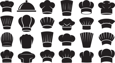 Culinary Headwear Collection A Diverse Array of Chef Hats and Food Service Covers for Professional Kitchens and Baking Environments in a Clean Vector Style