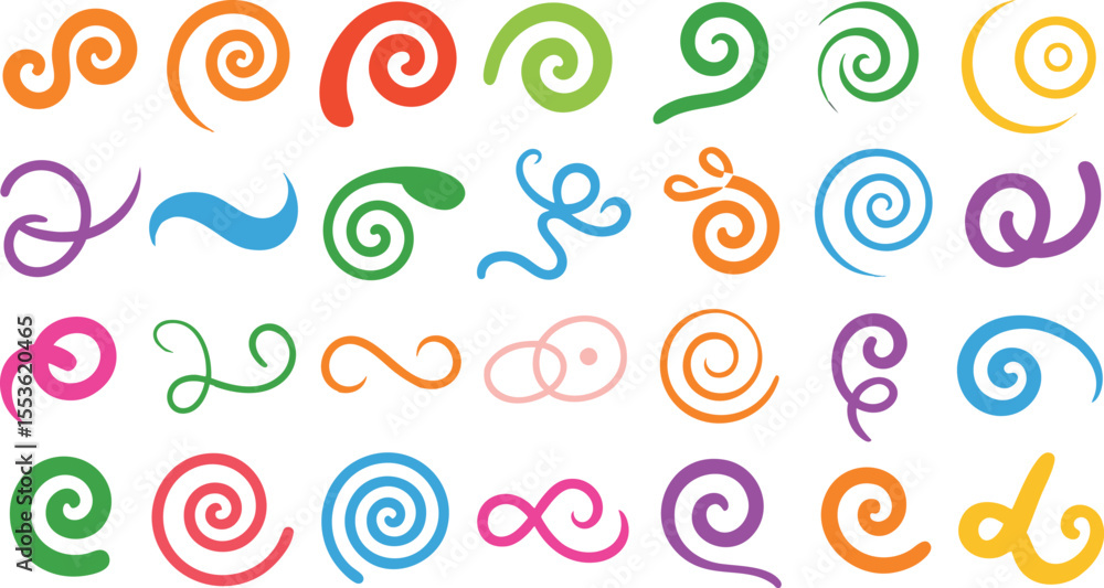 Poster a vibrant array of swirling spirals a colorful collection of curlicues and twirls a playful assortme