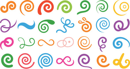 A Vibrant Array of Swirling Spirals A Colorful Collection of Curlicues and Twirls A Playful Assortment of Looping Designs for Creative Projects and Artistic Endeavors