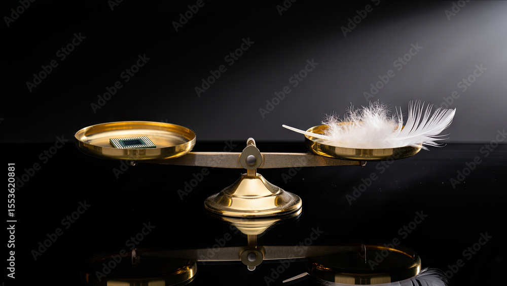 Aufkleber A feather rests gently on one side of a scale while a microchip sits on the other. The contrasting weights symbolize the balance between nature and technology in a modern context