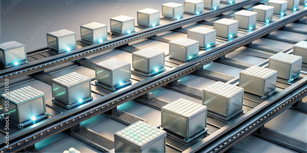 Aufkleber a network of rail tracks supports automated containers moving smoothly in a logistics center. the se