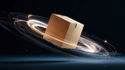 Package floating in air with data orbiting it