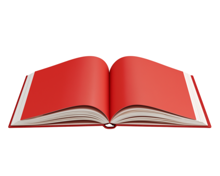 Open Red Book with White Pages on Transparent Background