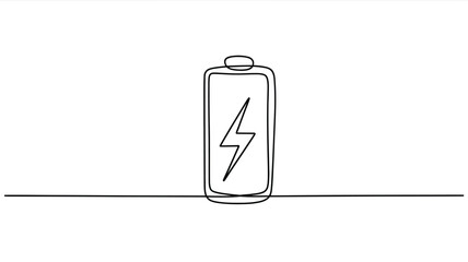 Continuous line drawing of a battery icon with a lightning bolt symbol inside