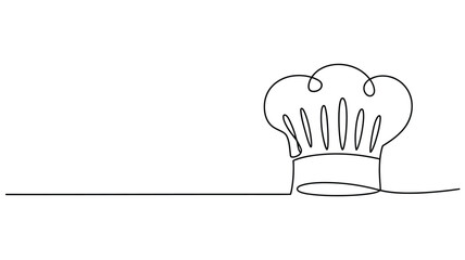 Minimalist single line drawing of a chef hat on a white background