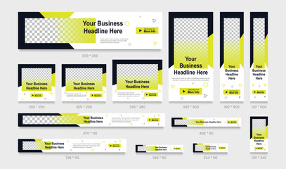 Abstract banner design web template bundle, horizontal header web banner set. Modern blue and green gradient cover header background for website ads design, social media cover ads banner