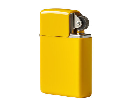 Yellow Zippy-Style Lighter Isolated on Transparent Background

