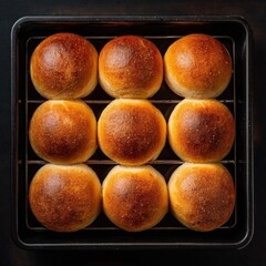 arm Homemade Goodness Freshly Baked Bread Rolls with a Golden Crust, Perfectly Arranged on a Baking Tray for a Hearty Meal