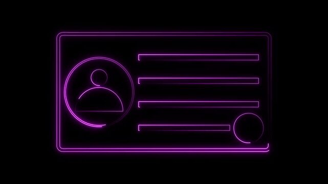 neon NID card verify icon isolated .neon profile animation on black background.