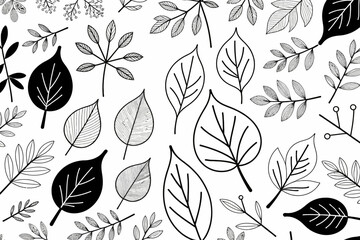 Botanical Black and White Seamless Pattern-Minimalist Leaf Design-Nature Inspired Wallpaper-Elegant Floral Background-Hand Drawn Leaves Illustration