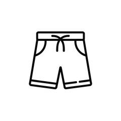 Simple line art icon of shorts with a drawstring and pockets