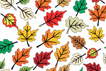 Colorful Autumn Leaves Pattern Background - Fall Season Graphic Design - Vibrant Leaf Illustration for Seasonal Projects- Nature Inspired Art
