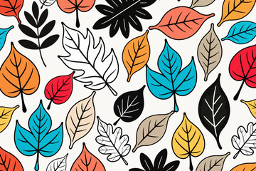 Colorful Autumn Leaves Pattern- Fall Season Background- Nature Inspired Design- Modern Leaf Illustration- Thanksgiving Decoration- Vibrant Colors- Whimsical Art
