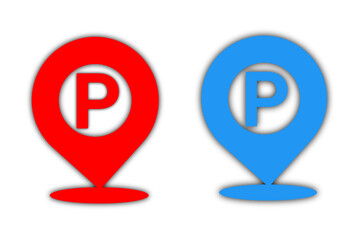 Red and Blue Parking Location Pin Icons – GPS Map Parking Symbol on Wight Transparent Background