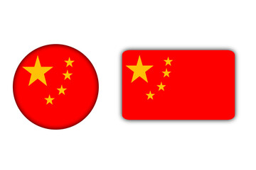 China Flag Icons – Glossy Circle and Rounded Rectangle Versions on Black Background