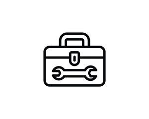Simple line art icon of a toolbox with wrenches for repair and maintenance services