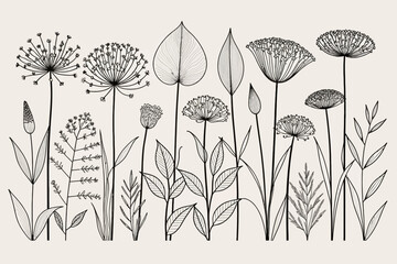 Elegant Botanical Line Art-Floral Illustration with Intricate Details-Minimalist Black and White Flower Design-Nature Inspired Drawing for Print and Decor