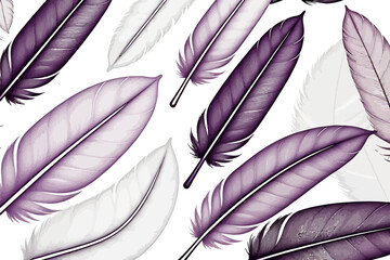 Elegant Purple Feathers on White-Abstract Feather Art-Minimalist Feather Design-Purple and White Feather Pattern-Unique Feather Background-Modern Feather Illustration