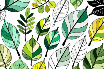 Fototapeta premium Green Leaves Illustration-Botanical Pattern-Leafy Design-Modern Nature Art-Vibrant Greenery-Fresh Foliage-Eco Friendly-Nature Inspired-Stylish Leaves-Leaf Pattern_