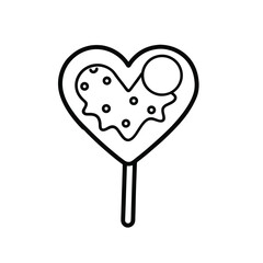 simple black and white heart shaped and round shaped one continuous line lollipops vector 