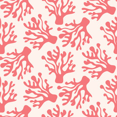 Seamless patterns of hand drawn corals and seaweed on isolated background. Design for summertime celebration, scrap booking, wedding invitation, textile, home decor, nursery decoration, paper craft.  