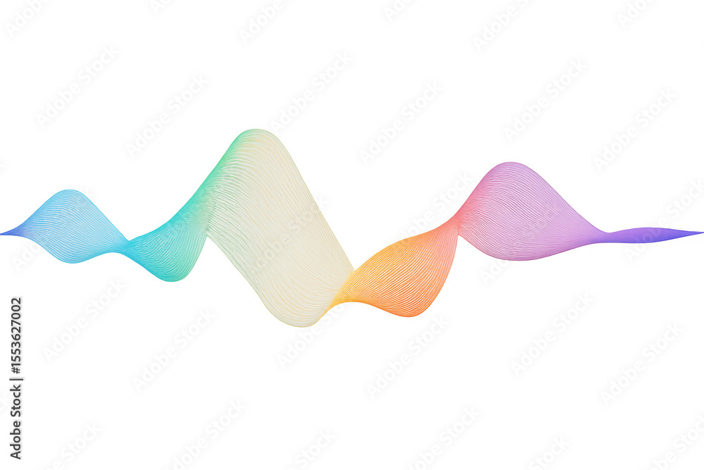 Poster flowing smoothly, an abstract digital wave in vibrant colors creates a dynamic spectrum on a transpa