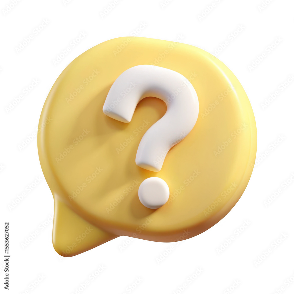 Fototapete 3d rendered yellow speech bubble question mark isolated on transparent background