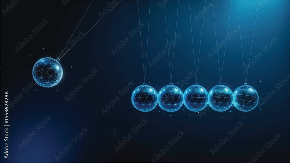 Poster newton's cradle in motion: a captivating digital rendering of newton's cradle, illustrating the laws