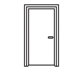 Open door isolated on white background. Minimal line art door illustration.
