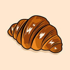 Croissant icon in glossy vector cartoon illustration style, perfect for bakery menus or breakfast visuals