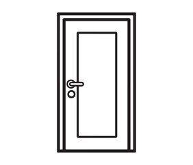 Open door isolated on white background. Minimal line art door illustration.