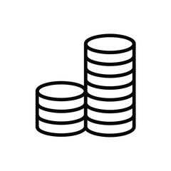 Simple black line icon of two stacks of coins on a white background