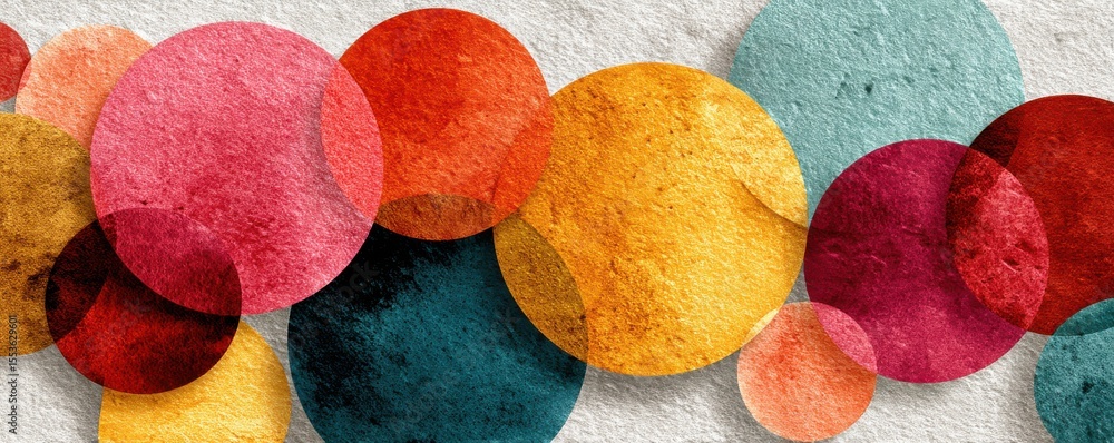 Poster colorful overlapping textured circles creating a vibrant abstract pattern