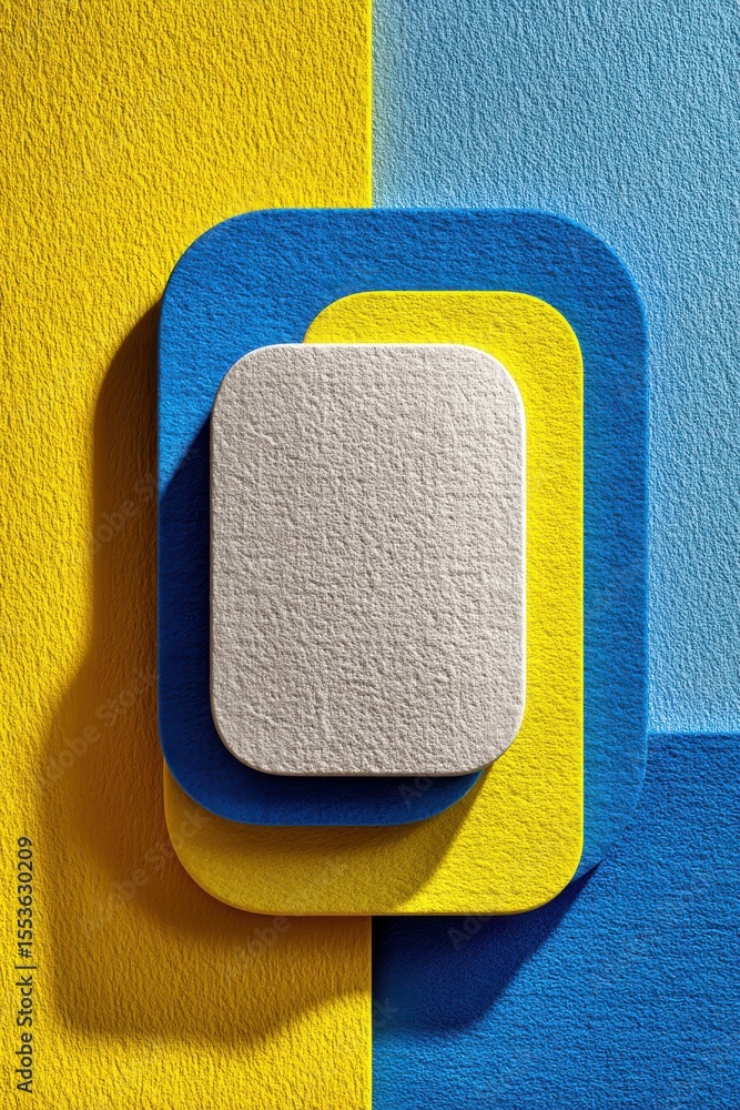 Poster colorful abstract composition featuring layered rounded rectangular shapes