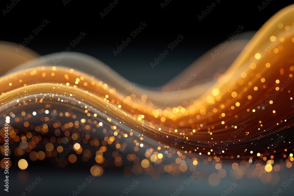 Aufkleber golden abstract light waves with shimmering particles and flowing lines