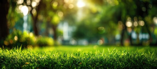 Naklejka premium Sunny park grass close-up