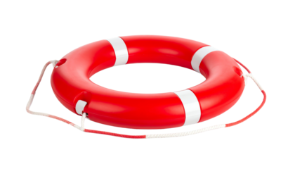 Bright red life buoy for safety at sea.