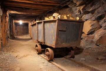 Gold Mine Cart Inside the Tunnel