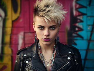 Edgy 80s Punk Woman with Spiked Hair