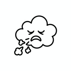 Sad crying cloud emoji with tears and puff of smoke line art
