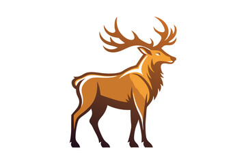 Majestic brown deer stands gracefully with impressive antlers on a clean, simple background