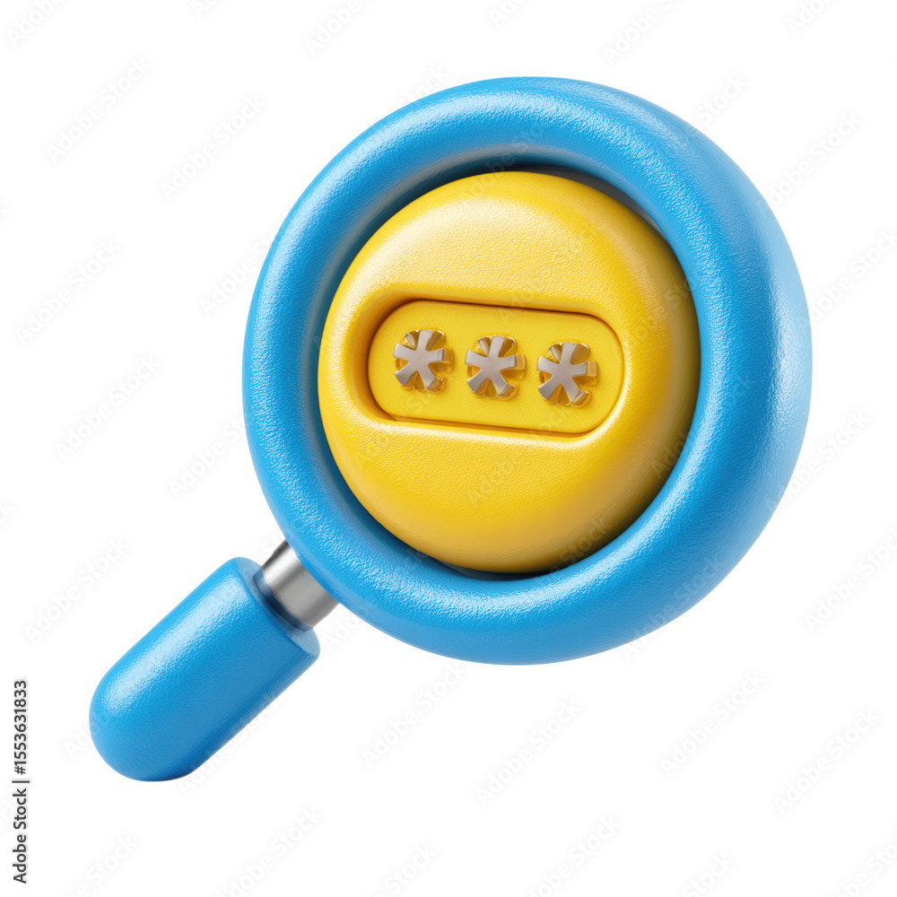 Poster finding password with magnifier isolated on transparent background