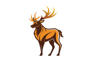 Obraz premium Majestic stag with impressive golden antlers confidently stands against a plain white background
