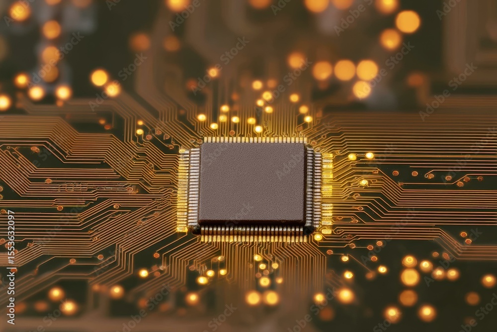 Poster close-up of circuit board with microchip
