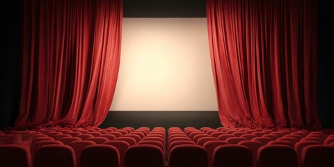 Empty Movie Theater with Red Curtains