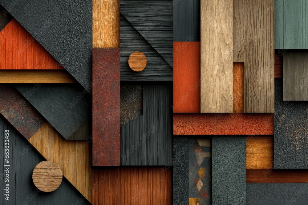 Poster modern abstract pattern in gray and orange with metallic textures