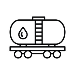 Simple black line drawing of a train tanker car with a water drop symbol