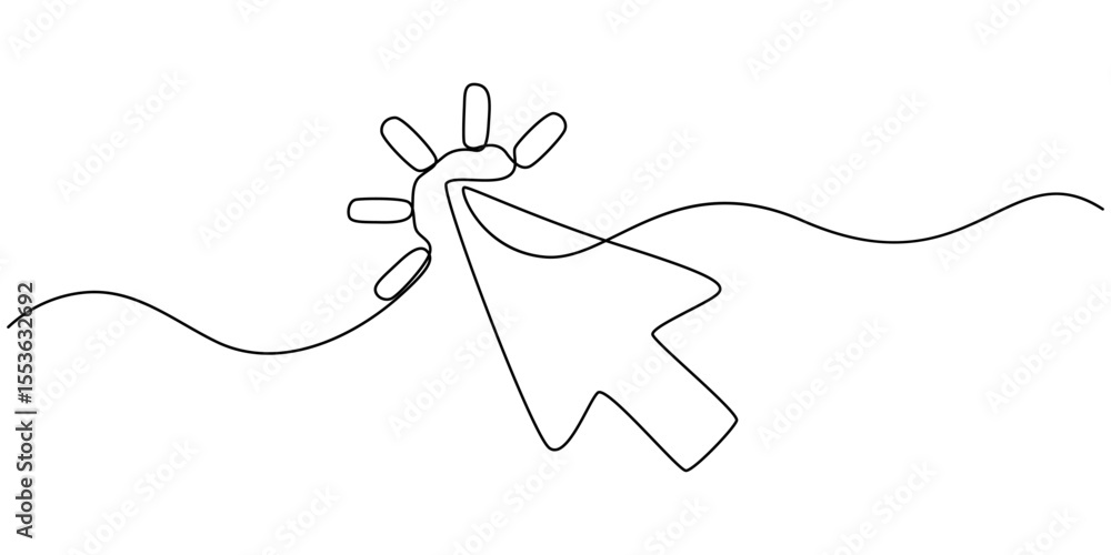 Poster arrow mouse click continuous one line drawing. cursor symbol, continuous drawing of cursor arrow. on