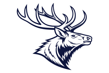 Purple outlined moose head shows large antlers against a bright, simple white backdrop